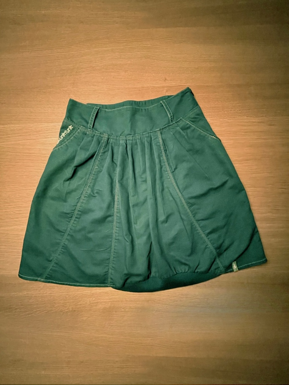 Skunkfunk Forest Green Pleated Mini Skirt Contrast Stitching. Size 1 XS/S